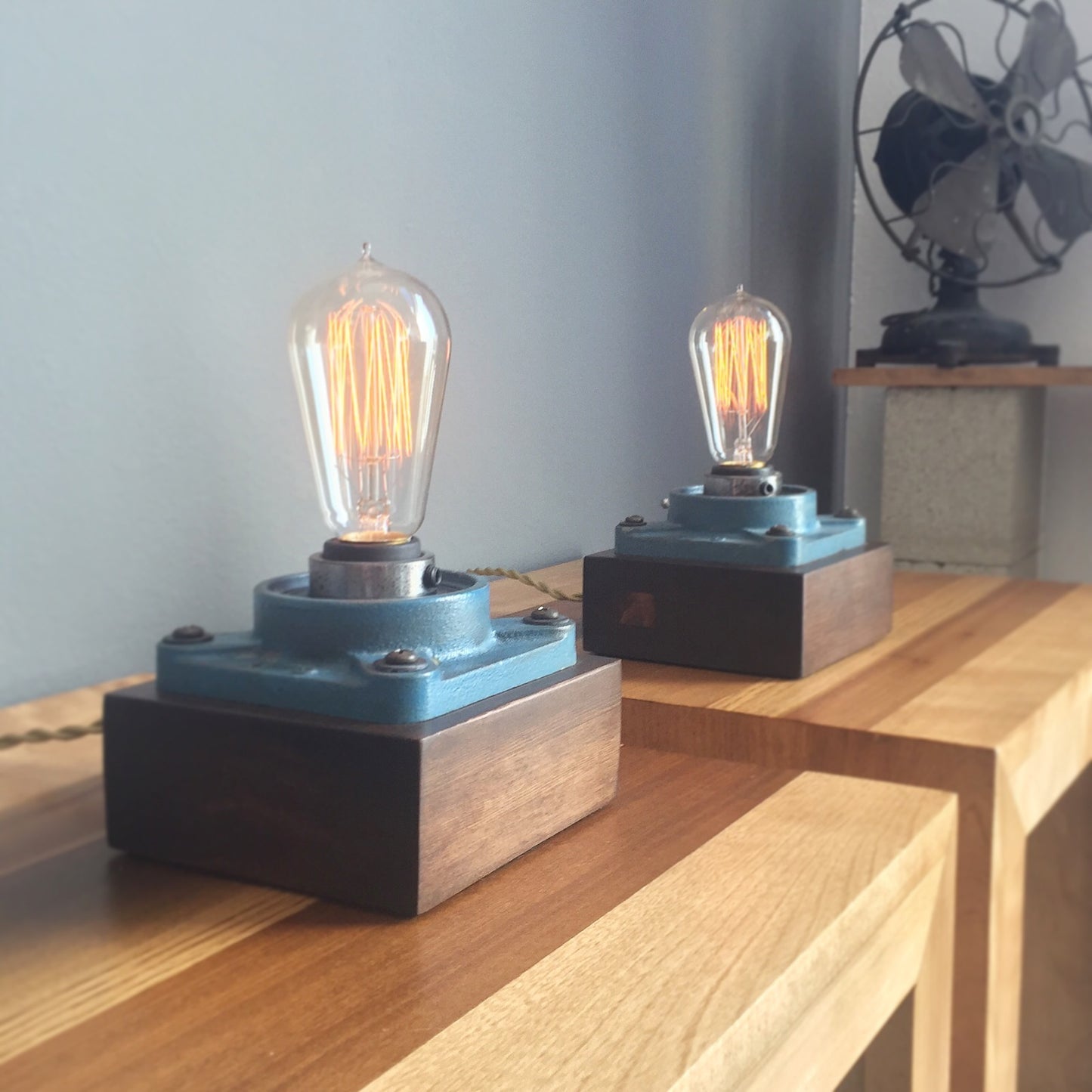 ( PAIR ) Cast Iron Industrial - Touch Sensor Lamps // Square